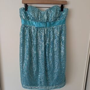 Vtg 90s Y2K Betsey Johnson Women 6 Cocktail Party Prom Turquoise Sequins Dress